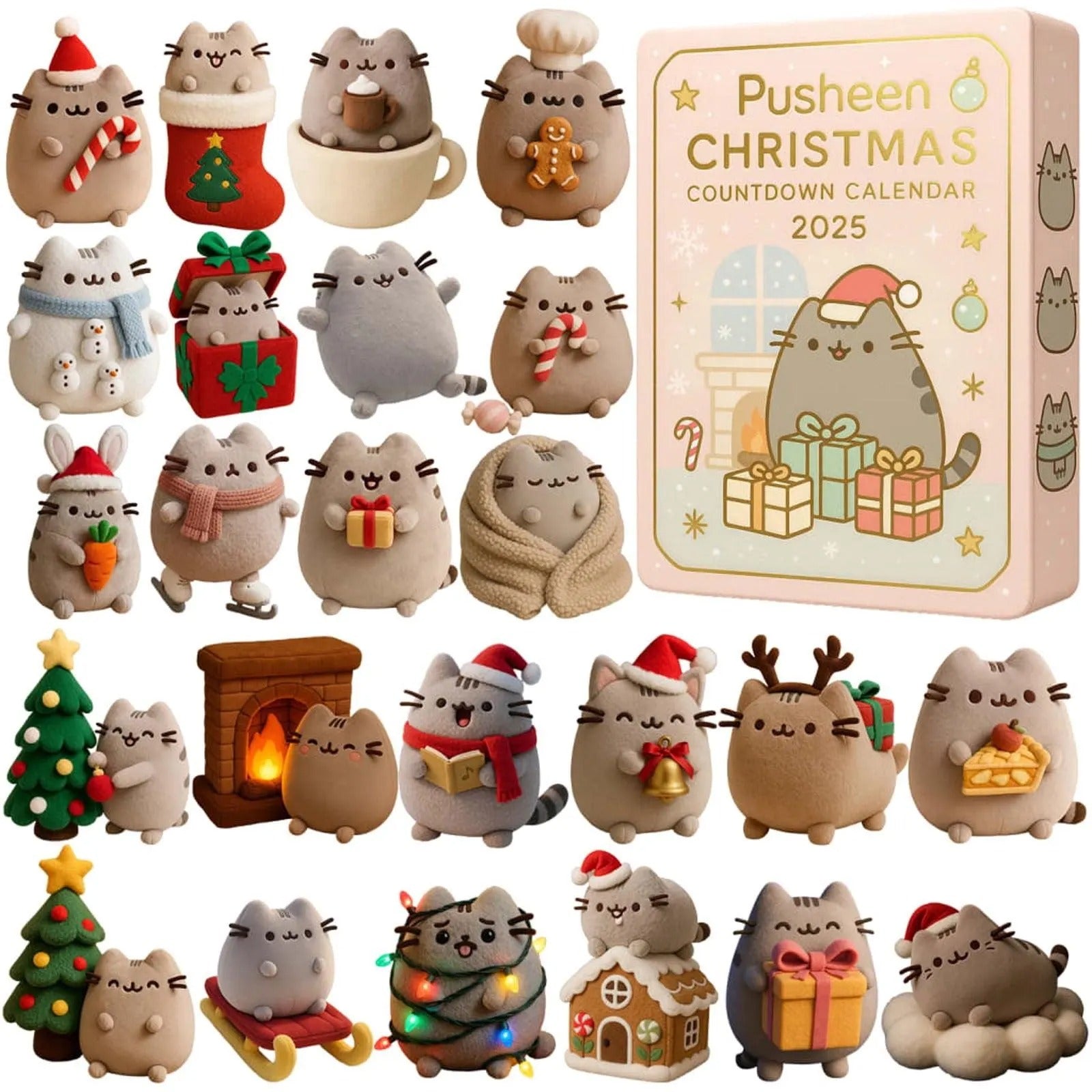Pusheen Christmas Advent Calendar 2025, Cute Cat Ornament Set, Pusheen Holiday Countdown, Kawaii Gift for Cat Lovers
