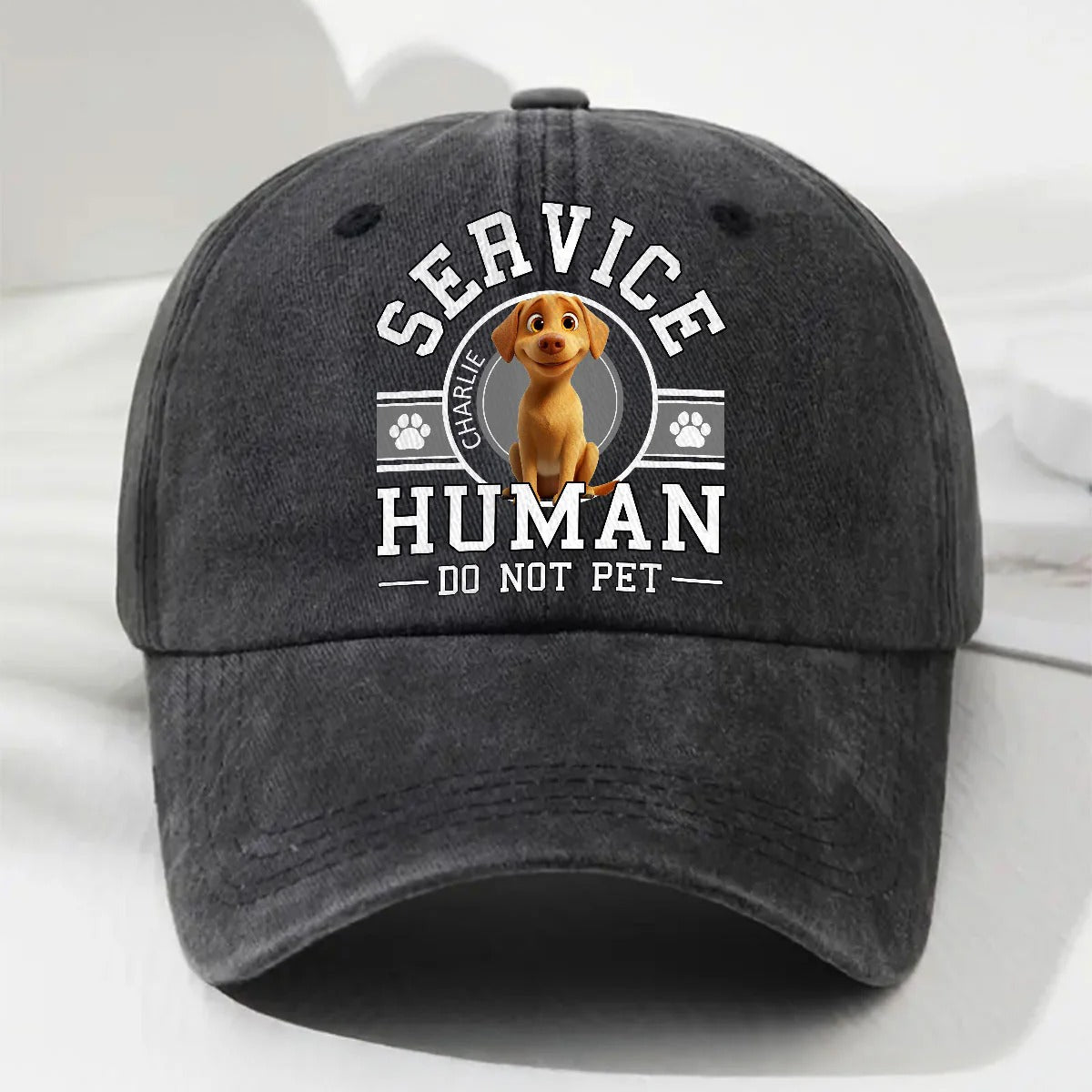 Dog Service Human Cartoon - Personalized Custom Vintage Washed Denim Cap