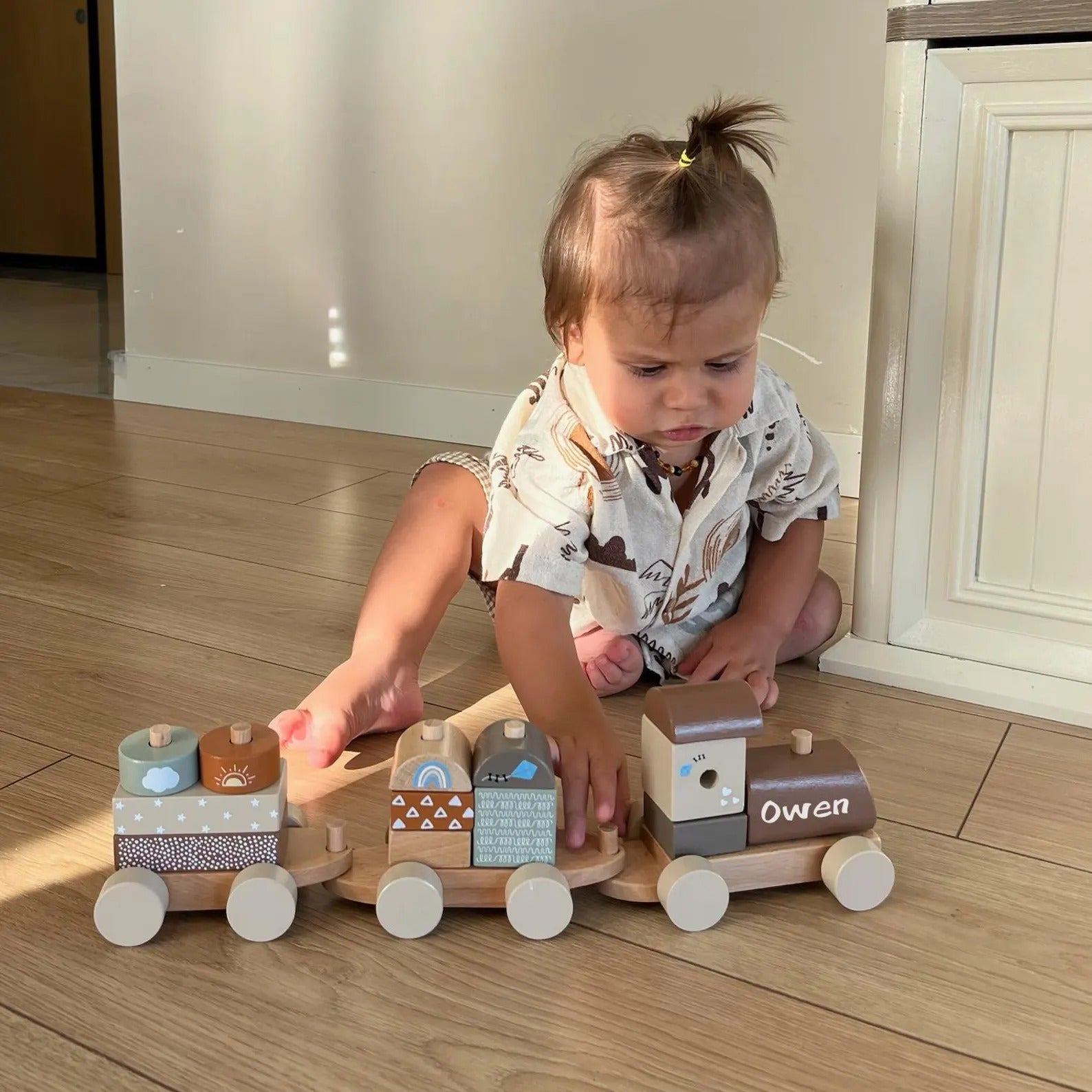 Personalized Wooden Train: Montessori Baby Keepsake, Nursery Decor