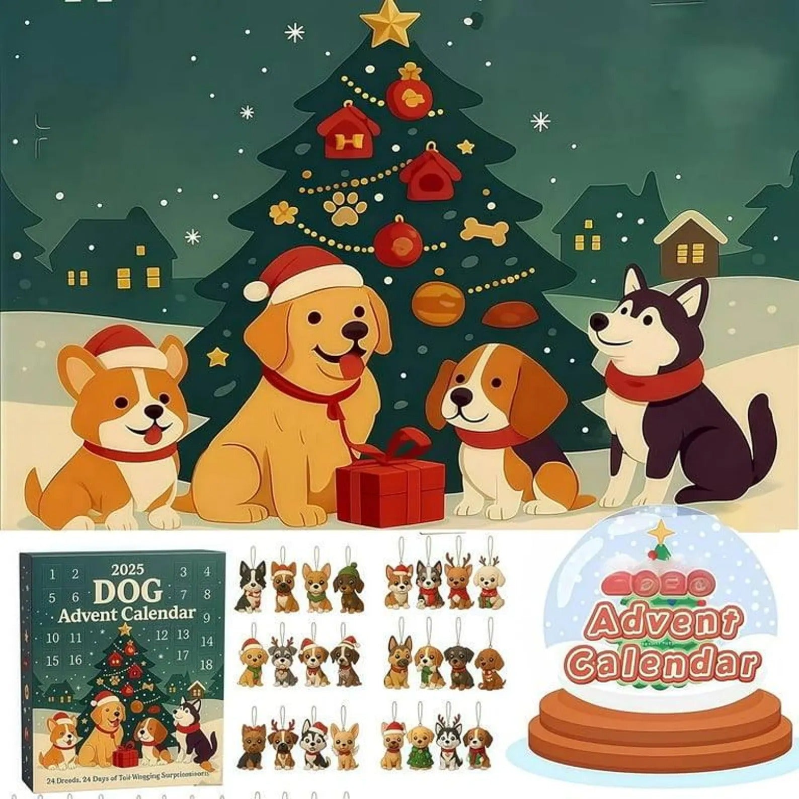 Dog Lover Advent Calendar Christmas 2025 with 24 Acrylic Ornaments, Christmas Countdown Gift for Dog Lovers, Cute Dog Themed Holiday Decor