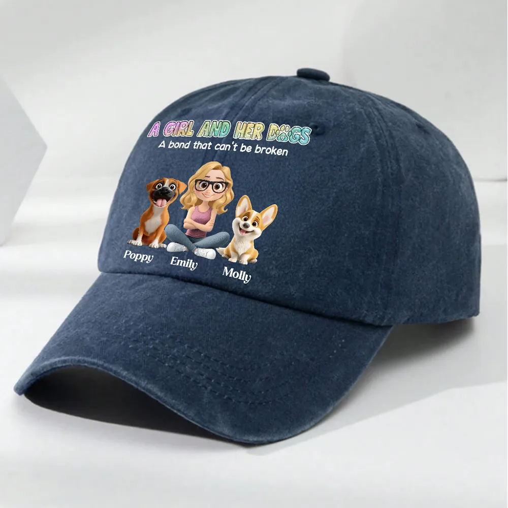 A Girl And Her Dog - Personalized Custom Vintage Washed Denim Cap