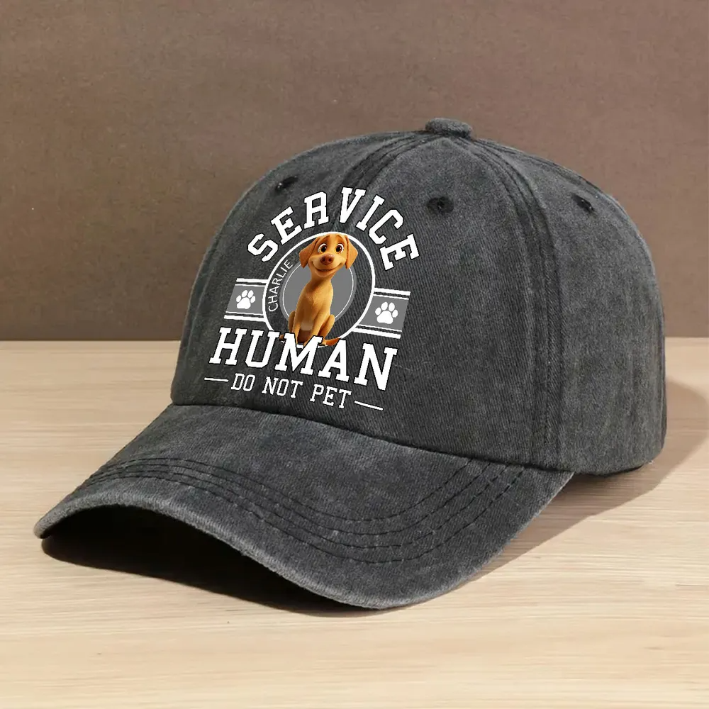 Dog Service Human Cartoon - Personalized Custom Vintage Washed Denim Cap