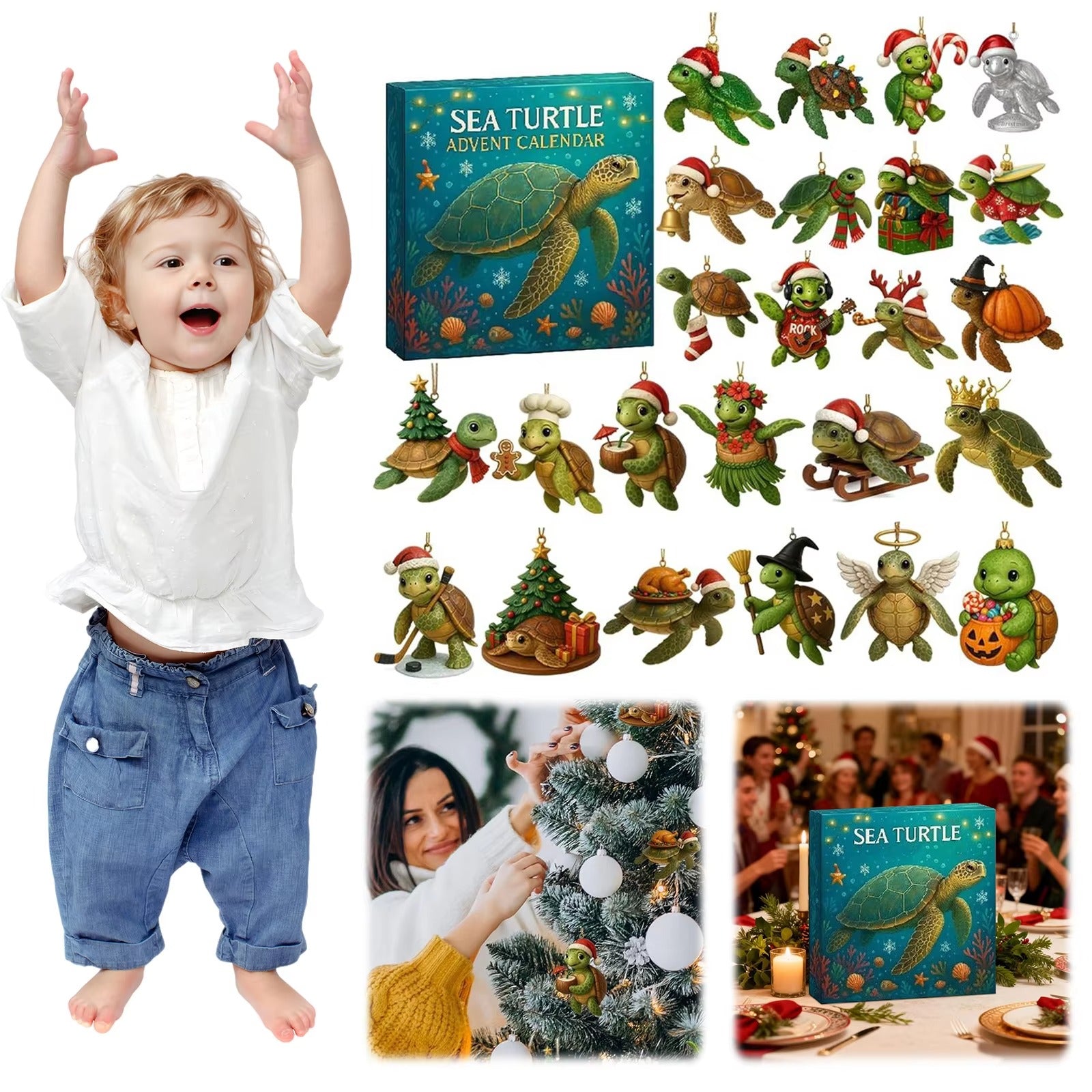 Christmas Sea Box Sea Turtle Advent Calendar 24 Days Of Ocean Themed Life Ornaments Lovers Countdown 2D Ornaments Gift