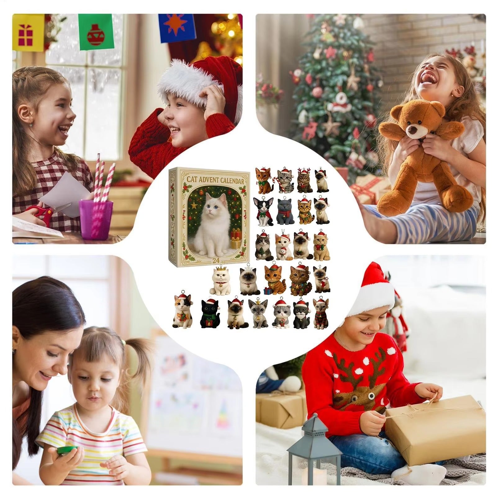Cat Advent Calendar 2025, 24 Days of 2D Acrylic Christmas Ornaments, Collectible Mini Figures, Novelty Gag Gift, Funny Gifts For Cat Lovers