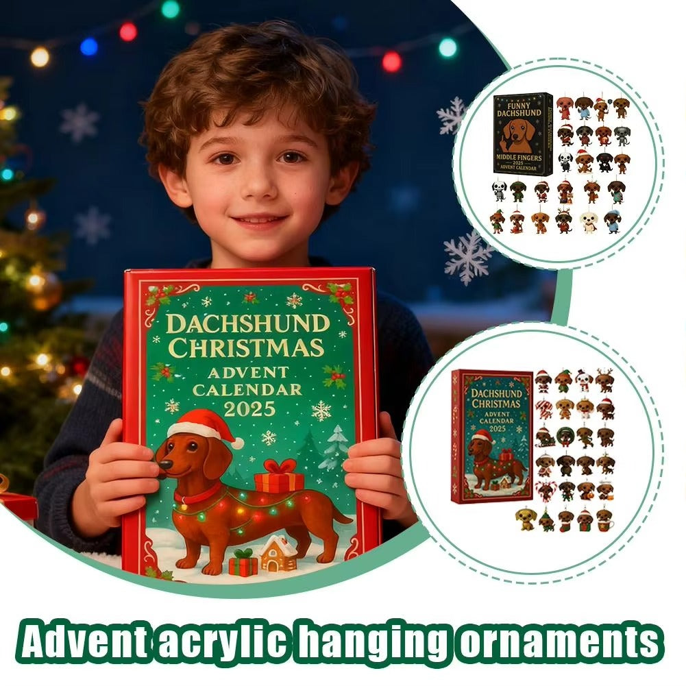 2D Sausage Dog Christmas Arrival Festival Blind Box Countdown Set 2025 Countdown Advent Calendar 24 Days Hanging Decorations