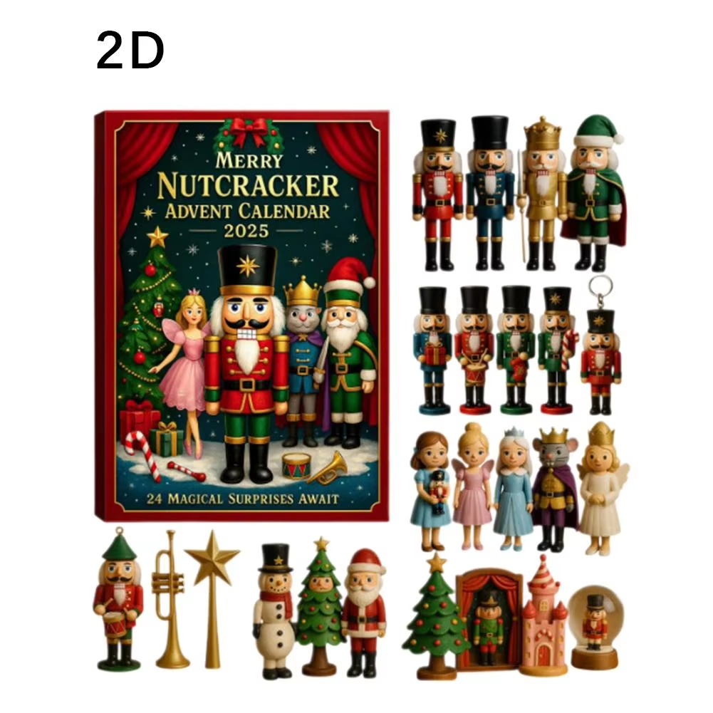 2025 Christmas Countdown Calendar Blind Box 2D Flat Nutcracker Advent 24 Days Ornaments Christmas Countdown Calendar
