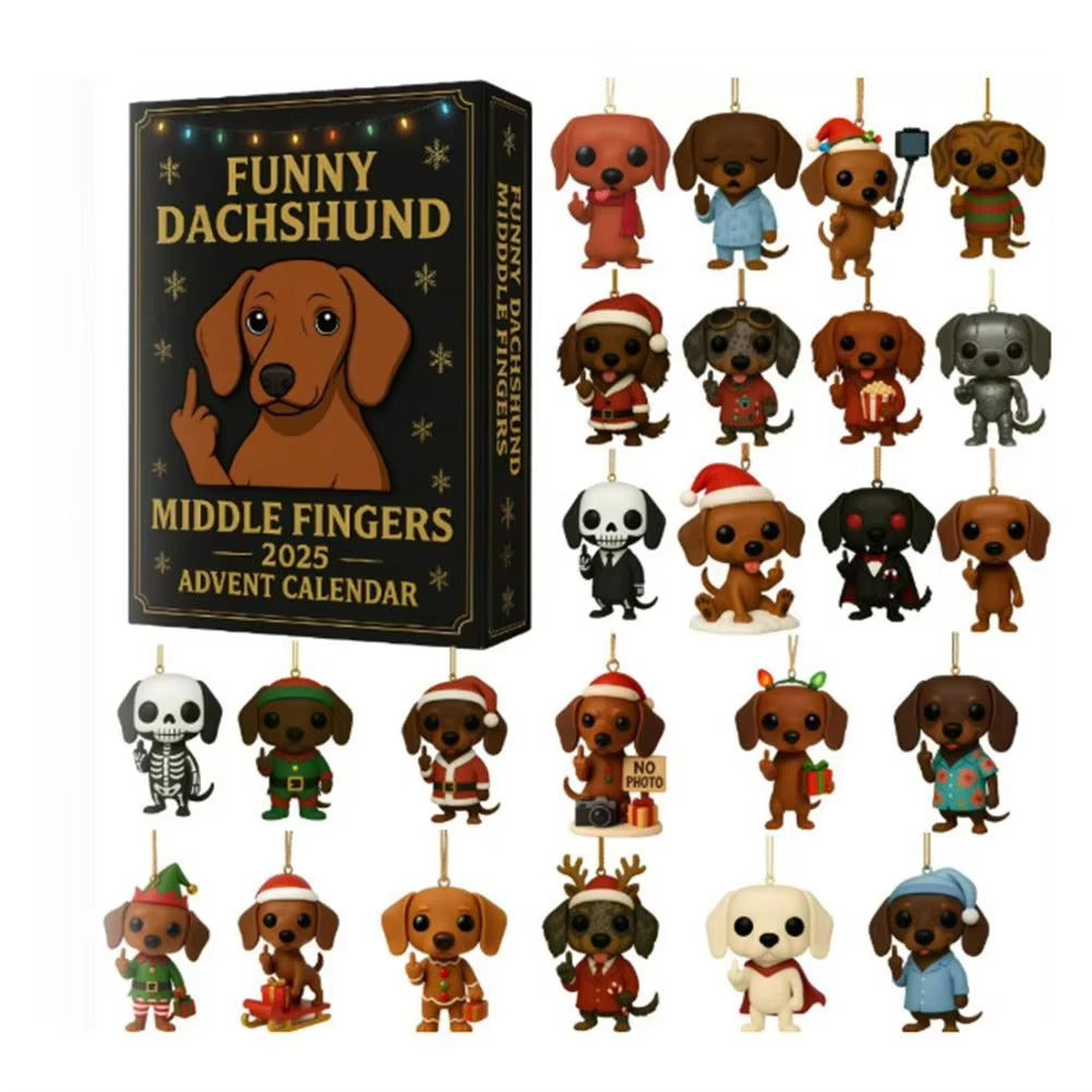 2D Sausage Dog Christmas Arrival Festival Blind Box Countdown Set 2025 Countdown Advent Calendar 24 Days Hanging Decorations