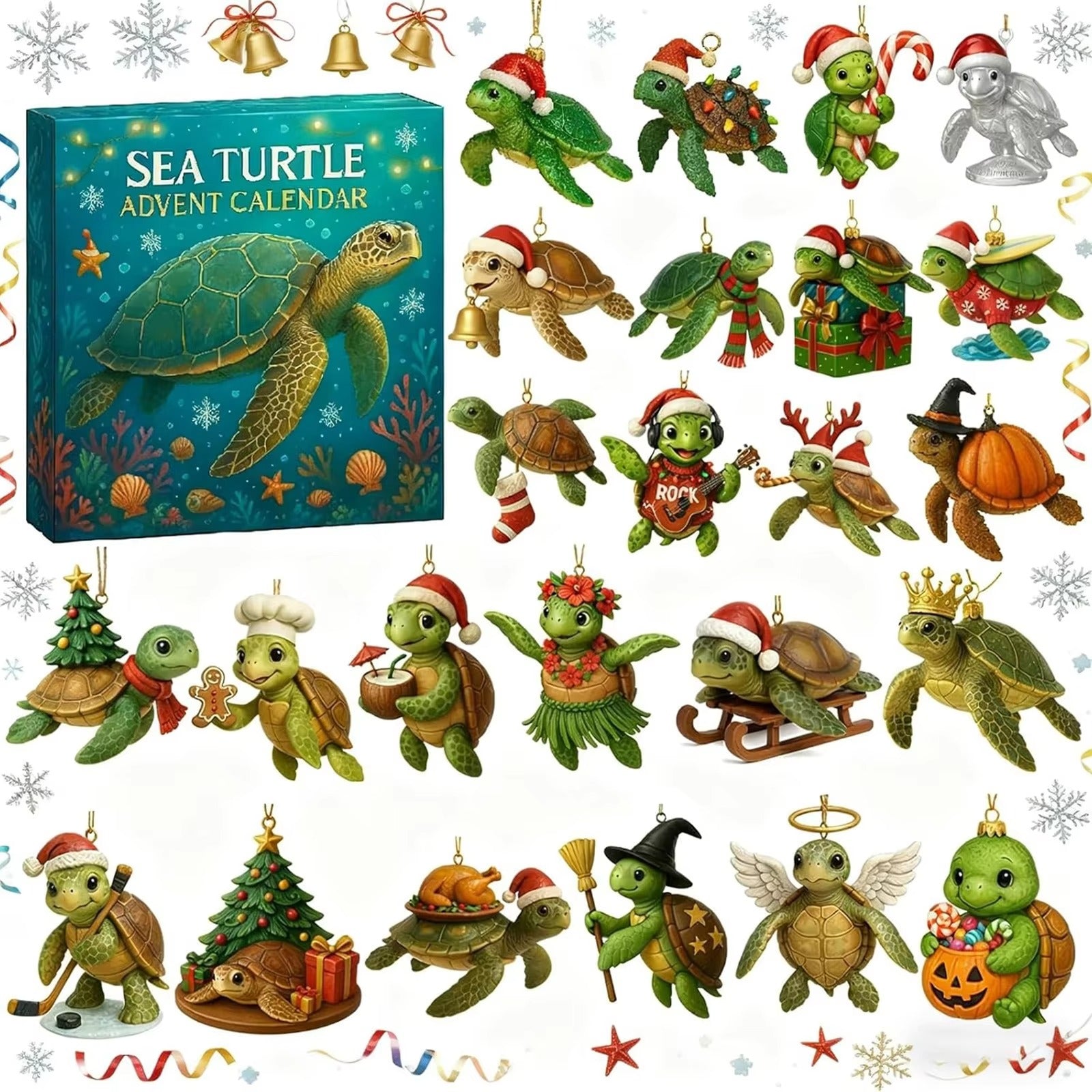 Christmas Sea Box Sea Turtle Advent Calendar 24 Days Of Ocean Themed Life Ornaments Lovers Countdown 2D Ornaments Gift