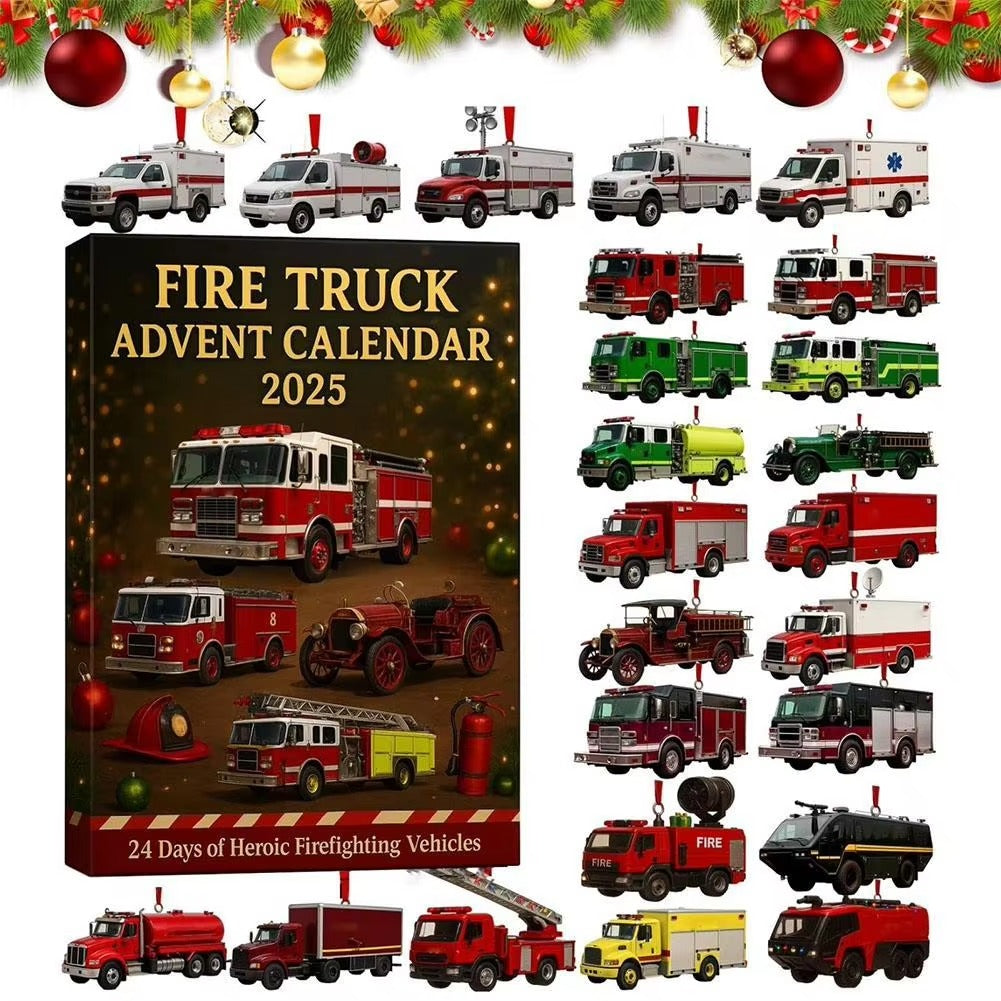 24 Day Christmas Advent Calendar Car Toy Engineering Fire Truck Car Toy Fire Truck Advent Festival Calendar
