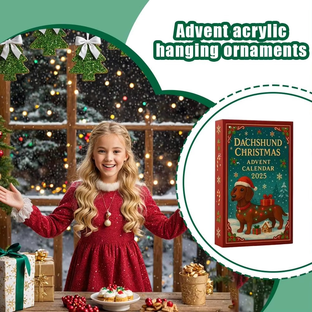 2D Sausage Dog Christmas Arrival Festival Blind Box Countdown Set 2025 Countdown Advent Calendar 24 Days Hanging Decorations