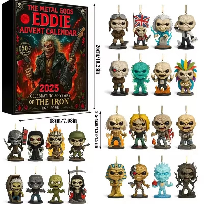 Rock and Metal Eddie Advent Calendar 2025 2D Acrylic Eddie hanging Christmas Band Pendant Advent Calendar 24pcs Keychain