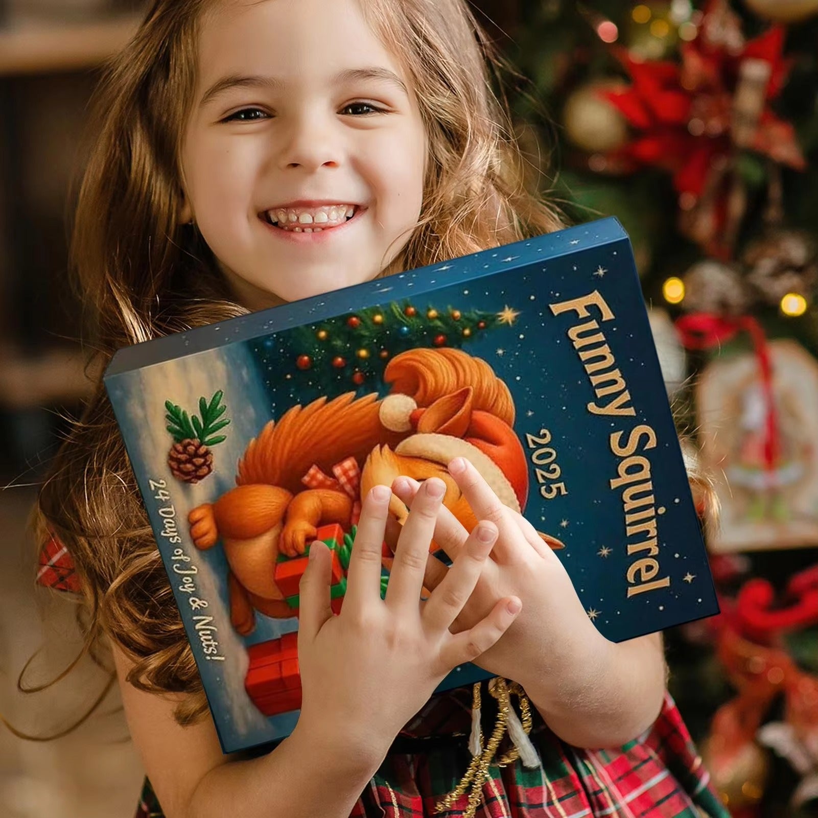 Christmas Squirrel Advent Calendar 2025 Squirrel Themed Countdown Calendar 24pcs Christmas Tree 2D Flat Acrylic Squirrel pendant