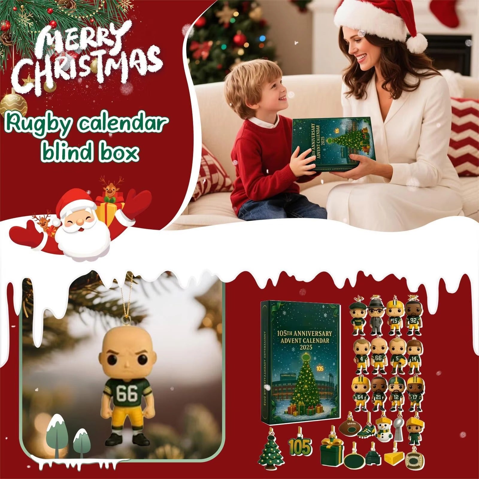 2D Advent Calendar 2025 American Football Sport for Teen Boys Girls Teenager Accessories and Decorations Christmas Countdown Gif