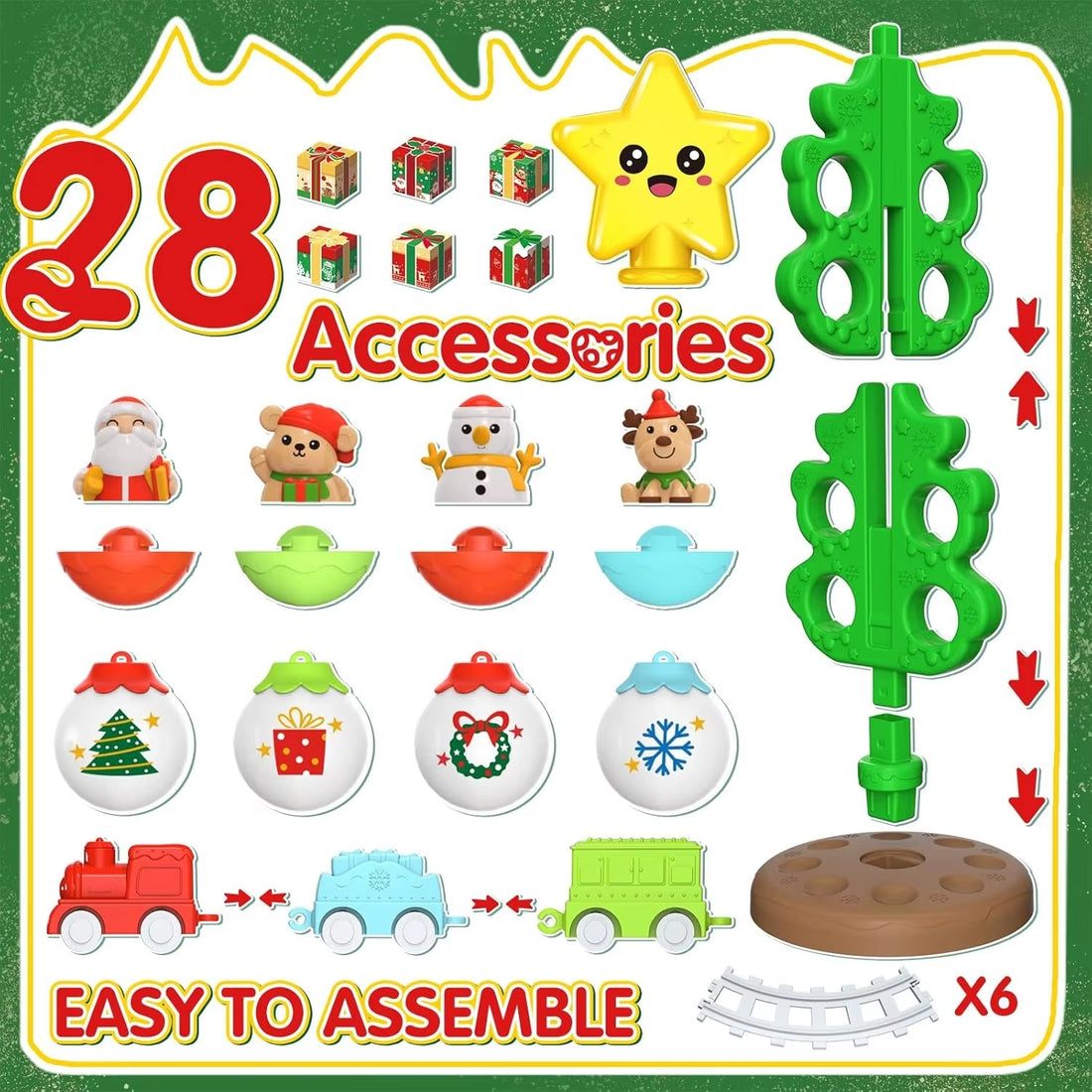 Kids Christmas Tree Toy Train Set 3D Printed Christmas Tree Ornaments Holiday Party Decorations Gifts for Toddler Boys Girls