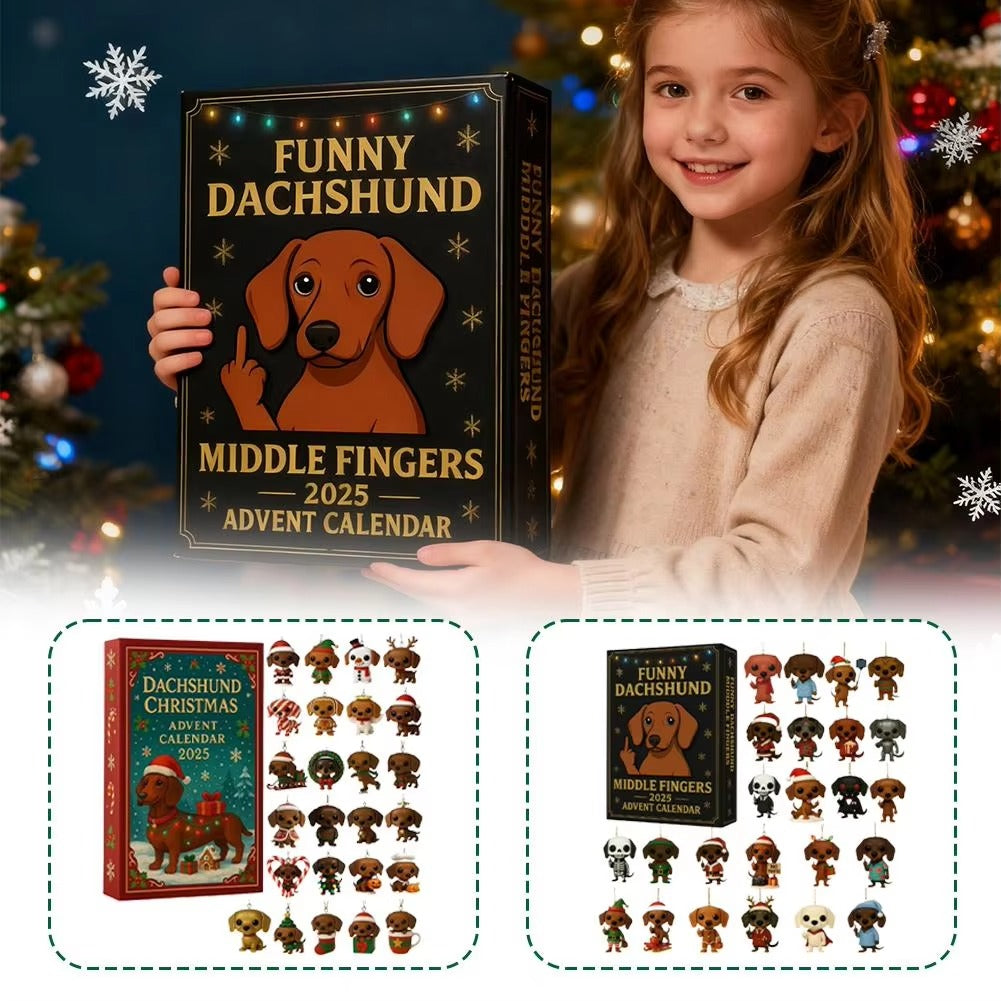 2D Sausage Dog Christmas Arrival Festival Blind Box Countdown Set 2025 Countdown Advent Calendar 24 Days Hanging Decorations