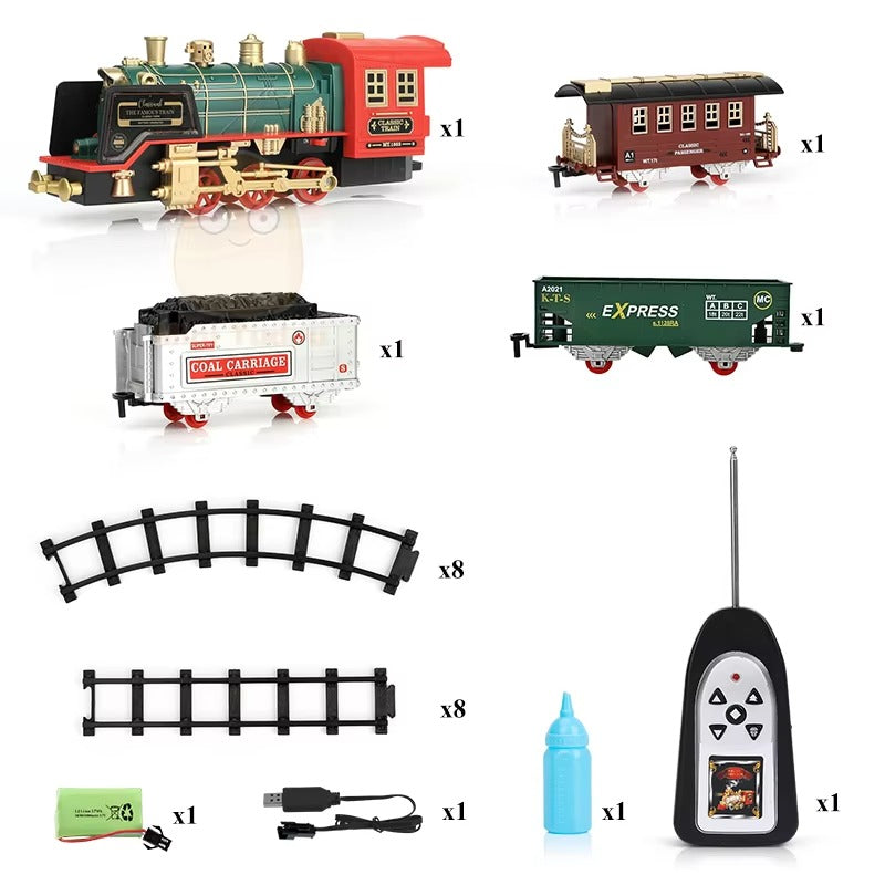 Remote Control Track Train Car Classical Simulation Water Steam Electric Railway Set Christmas Gift Educational Toy For Children