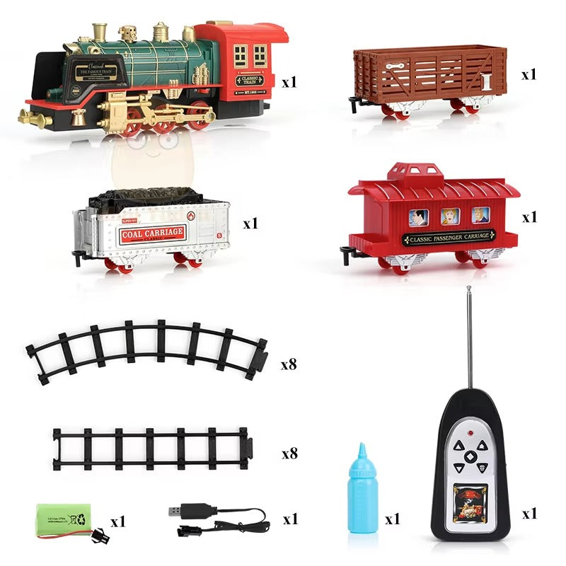 Remote Control Track Train Car Classical Simulation Water Steam Electric Railway Set Christmas Gift Educational Toy For Children